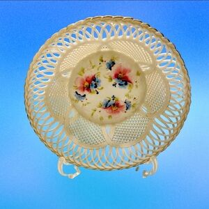 Scheifele Porzellan Manufaktur Bowl Basket Hand Painted Woven Pierced Porcelain